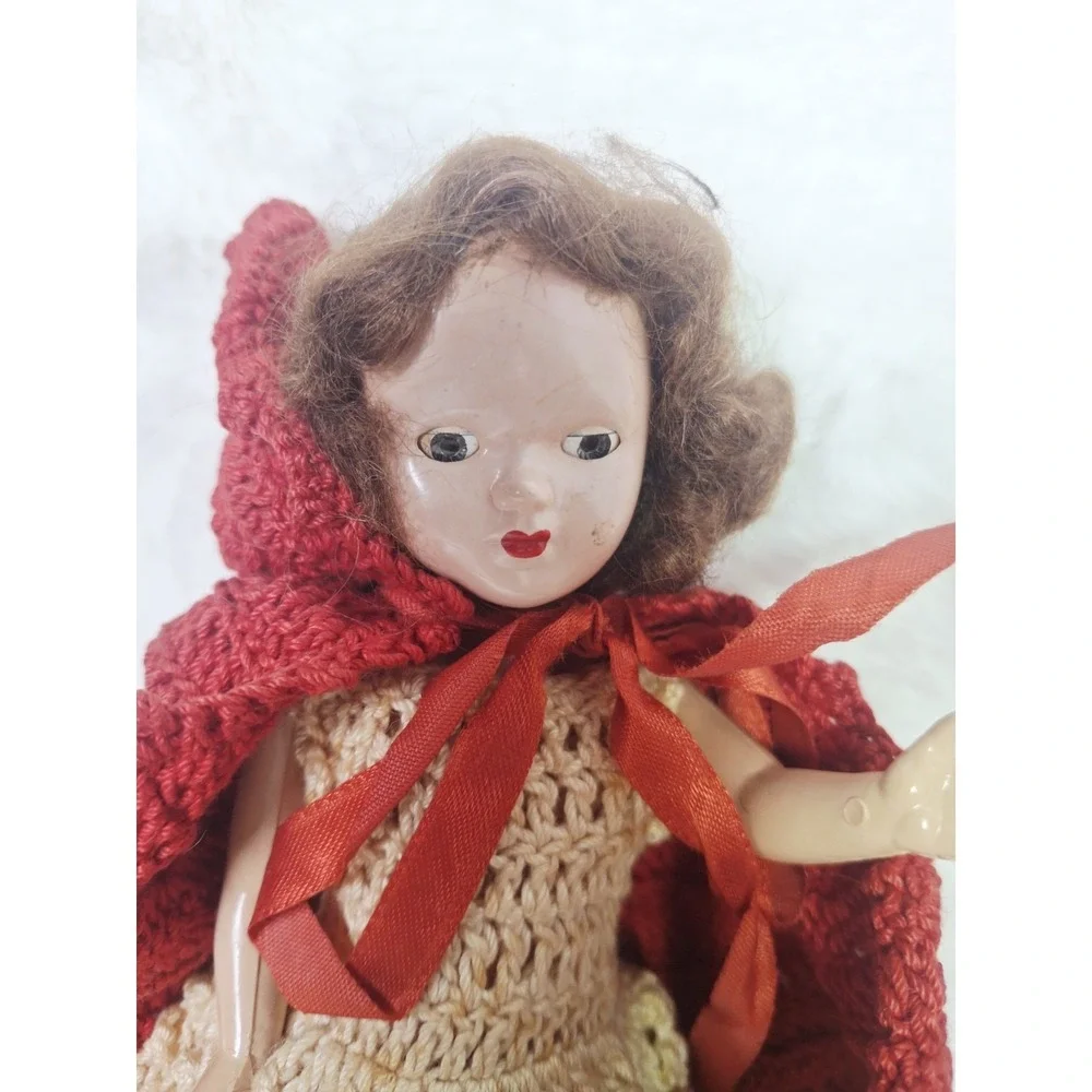 VTG Little Red Riding Hood Doll & Crochet Handmade Crochet Cape Dress Pants RARE